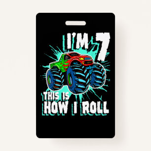 7 Years Old Birthday gift for Monster Truck Boy ID Badge