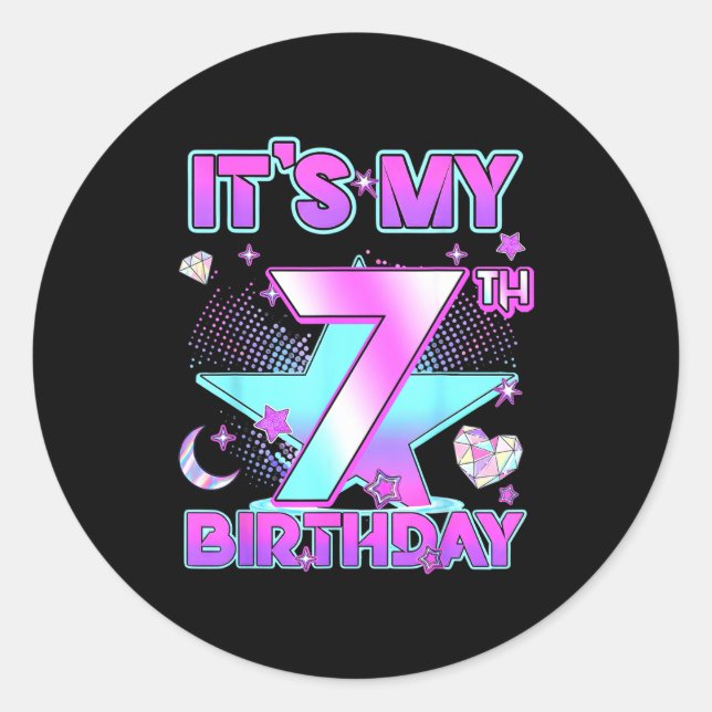 7 Years Old Birthday Kp Kids 7th Birthday Girls K- Classic Round Sticker (Front)