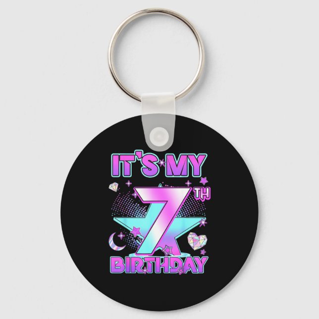7 Years Old Birthday Kp Kids 7th Birthday Girls K- Key Ring (Front)