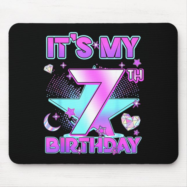 7 Years Old Birthday Kp Kids 7th Birthday Girls K- Mouse Pad (Front)