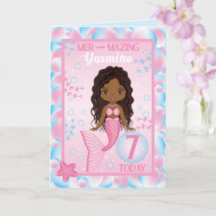 7 Years Old Black Mermaid Happy Birthday Card