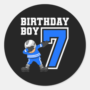 7 Years Old Boy Ice Hockey Player 7th Birthday Kid Classic Round Sticker