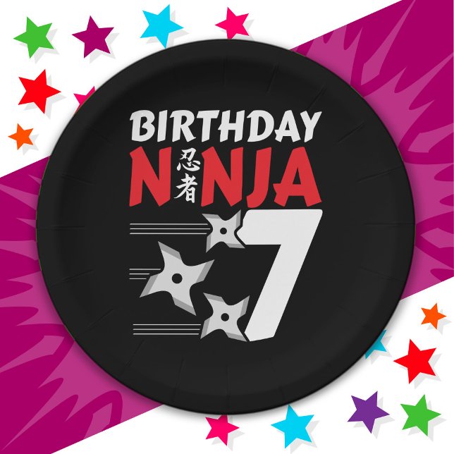 7 Years Old Ninja Party Stars Kids 7th Birthday Paper Plate (Creator Uploaded)