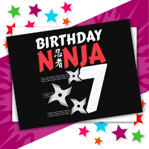 7 Years Old Ninja Party Stars Kids 7th Birthday Postcard