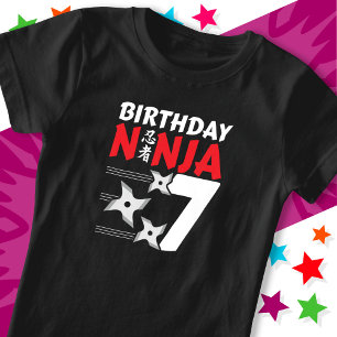 7 Years Old Ninja Party Stars Kids 7th Birthday T-Shirt