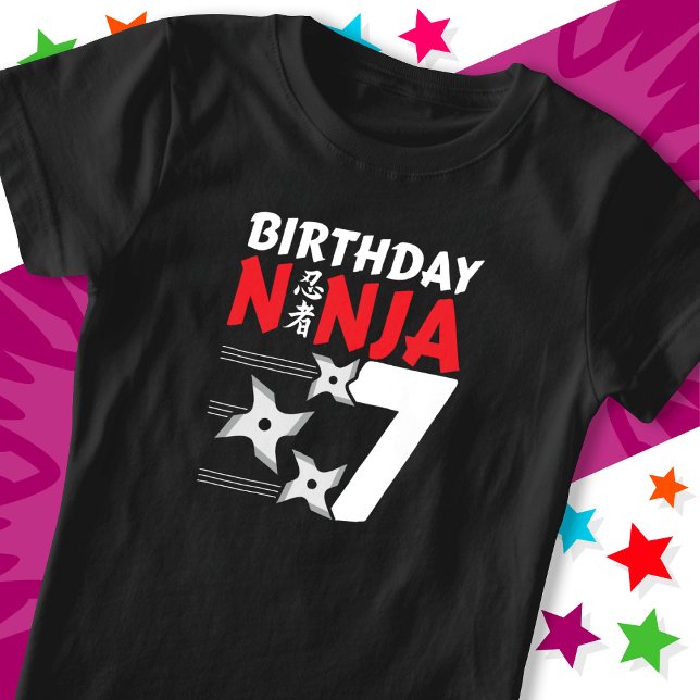 7 Years Old Ninja Party Stars Kids 7th Birthday T-Shirt (Creator Uploaded)