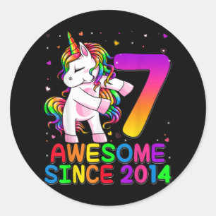 7 Years Old Unicorn Flossing 7th Birthday Unicorn Classic Round Sticker