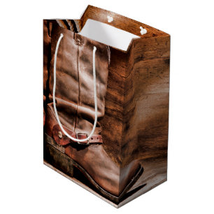 7lx4.5wx10h Medium Gift Bag Cowboy Boots Barn Wood