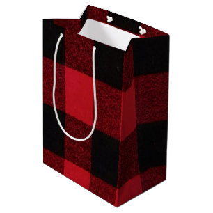 7lx4.5wx10h Medium Gift Bag Red Buffalo Plaid Bear