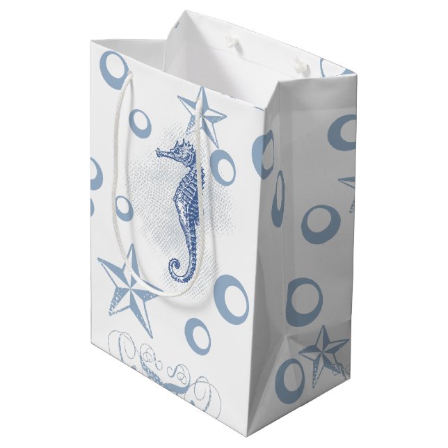 7lx4.5wx10h Medium Gift Bag Seahorse Ocean Beach (Back Angled)
