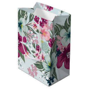 7lx4.5wx10h Medium Gift Bag Tropical Flowers on Bl