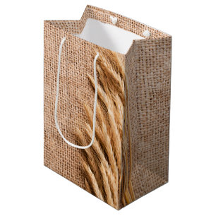 7lx4.5wx10h Medium Gift Bag Wheat on Burlap Sack C