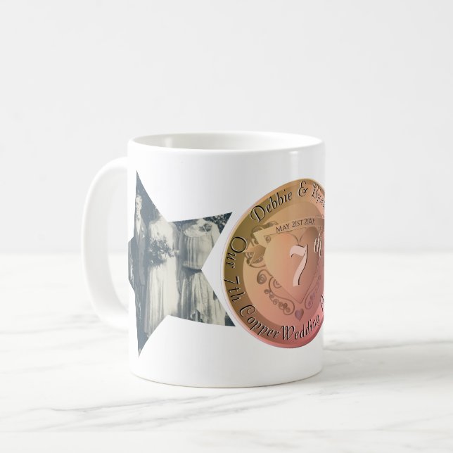 7th/22 Wedding Anniversary Copper 2 Star Photos  Coffee Mug (Front Left)