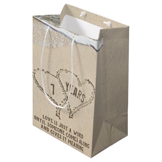 7th Anniversary Beach Hearts Medium Gift Bag (Front Angled)