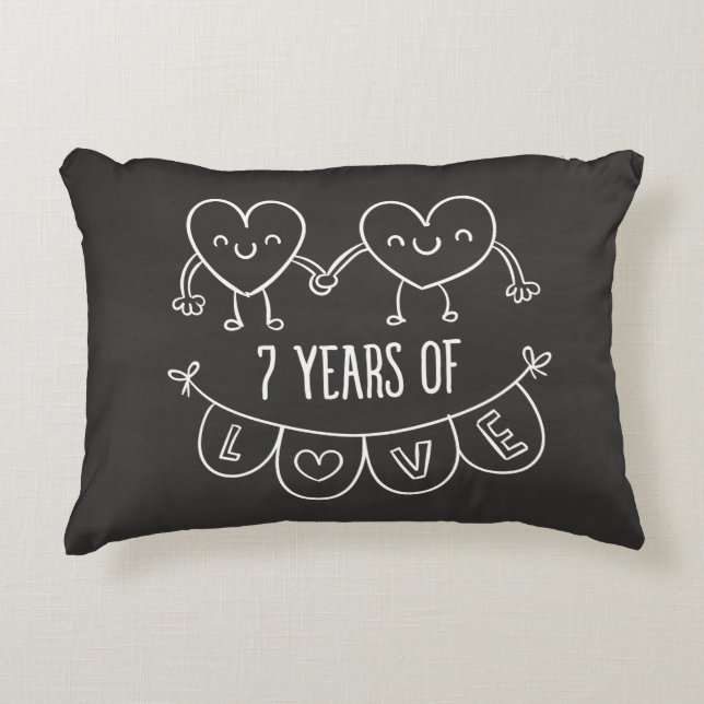 7th Anniversary Gift Chalk Hearts Decorative Cushion (Front)