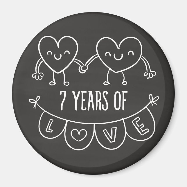 7th Anniversary Gift Chalk Hearts Magnet (Front)
