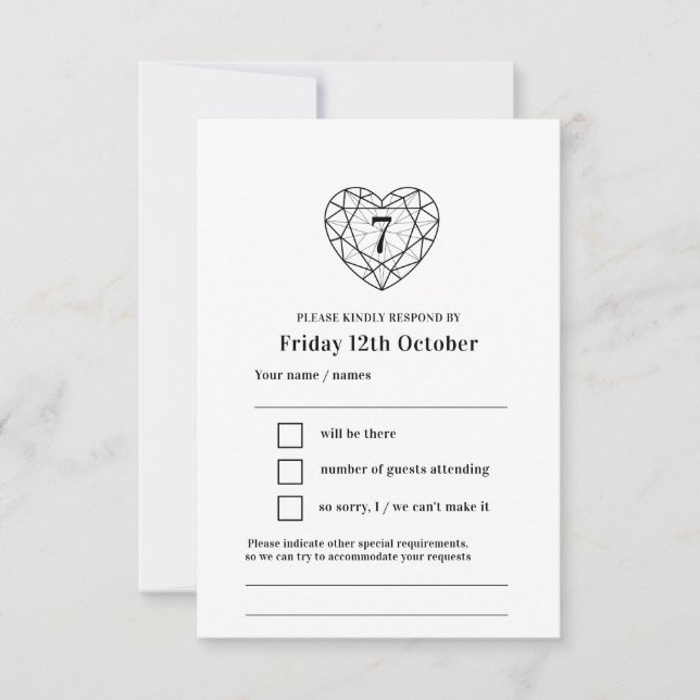 7th anniversary onyx black reply RSVP Card (Front)