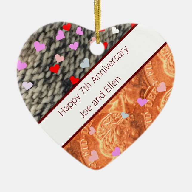 7th Anniversary, Wool and Copper Ceramic Tree Decoration (Front)