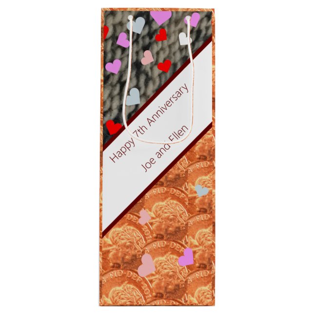 7th Anniversary, Wool and Copper Wine Gift Bag (Front)