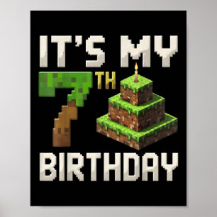 7th Birthday 7 Year Old Birthday Boy Gamer Pixel N Poster