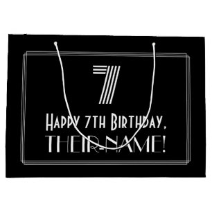 7th Birthday — Art Deco Inspired Look "7" & Name Large Gift Bag