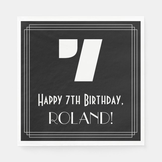 7th Birthday: Art Deco Inspired Look "7" + Name Napkin (Front)