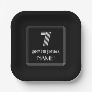 7th Birthday — Art Deco Inspired Look “7” + Name Paper Plate