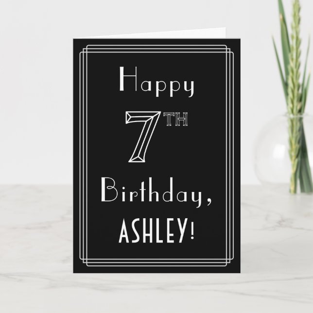 7th Birthday: Art Deco Style # 7 & Custom Name Card (Front)
