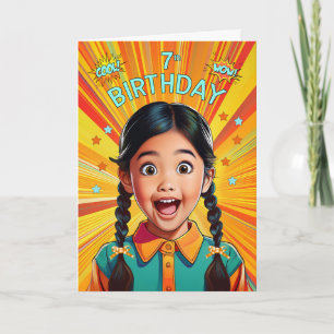 7th Birthday Asian American Girl Pop Art Style Card
