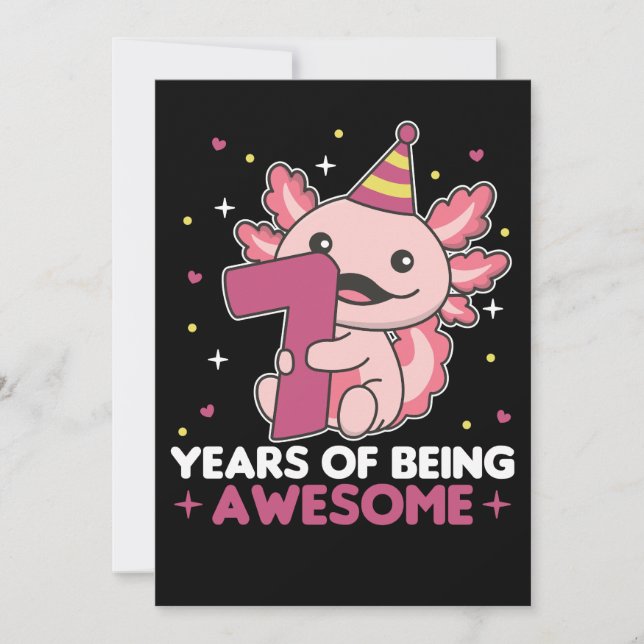 7th Birthday Axolotl Seven Year Old Sweet Axolotls Invitation (Front)