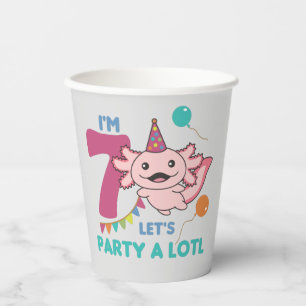 7th Birthday Axolotl Seven Year Old Sweet Axolotls Paper Cups