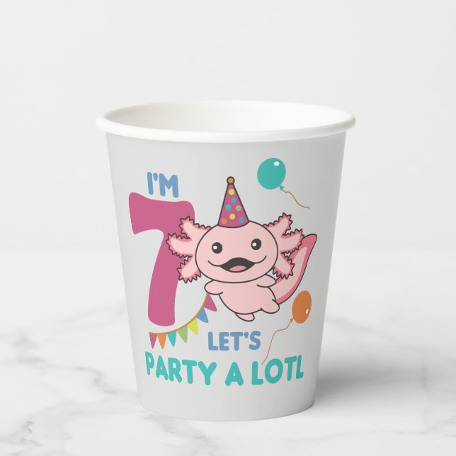 7th Birthday Axolotl Seven Year Old Sweet Axolotls Paper Cups (Front)
