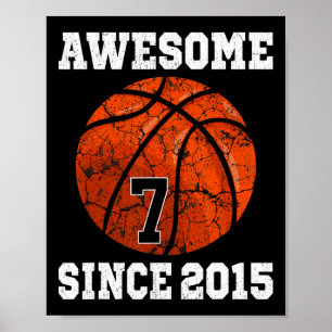 7th Birthday Basketball Player 7 Years Old Vintage Poster