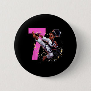 7th Birthday Black Girl Martial Arts Party Taekwon 6 Cm Round Badge