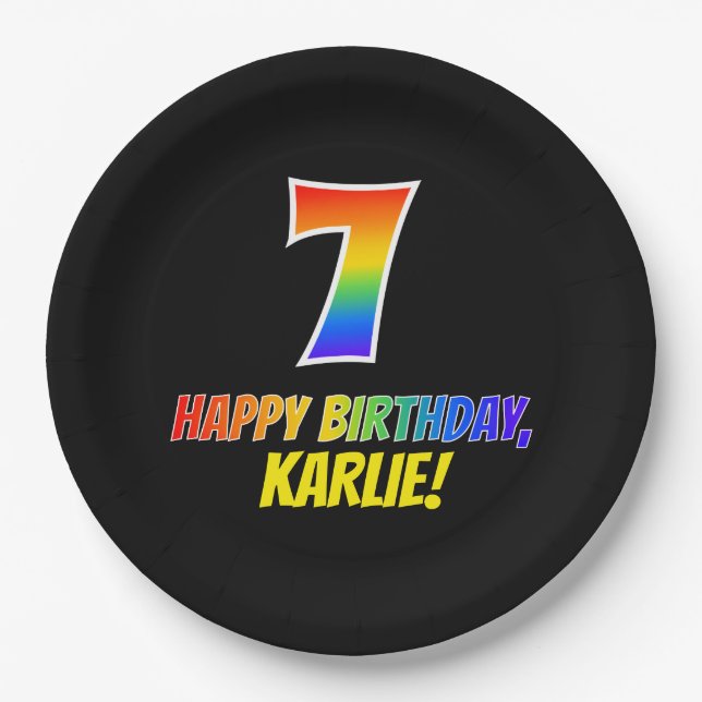 7th Birthday: Bold, Fun, Simple, Rainbow 7 Paper Plate (Front)