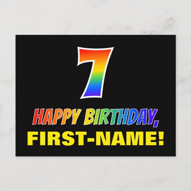 7th Birthday: Bold, Fun, Simple, Rainbow 7 Postcard (Front)