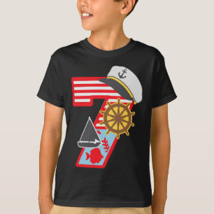 7th Birthday Boy 7 Years Old Little Sailboat Nauti T-Shirt