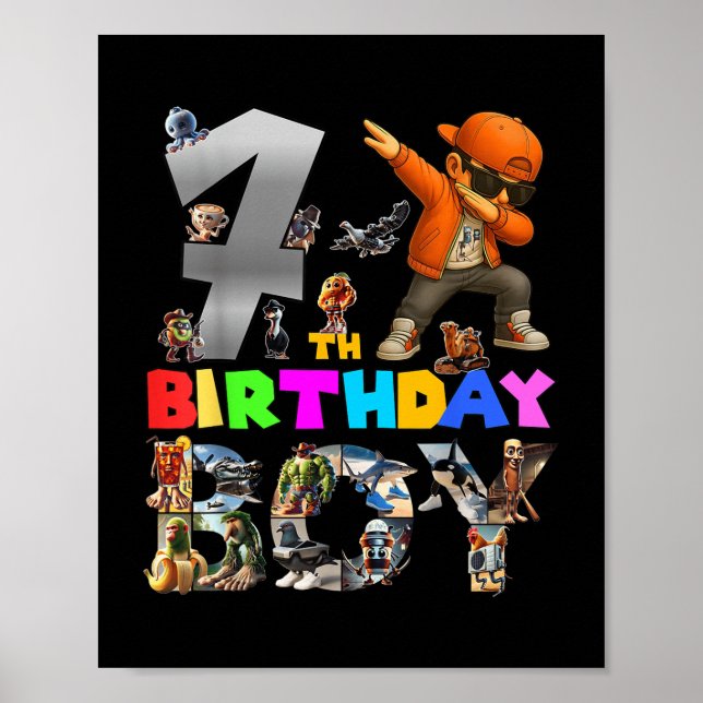 7th Birthday Boy Italian Brainrot For Kids Birthda Poster (Front)