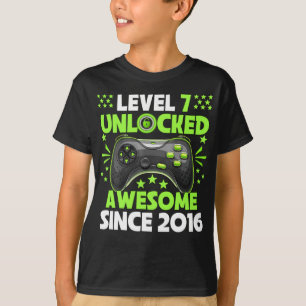 7th Birthday Boy Level 7 Unlocked Awesome 2016 T-Shirt