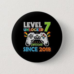 7th Birthday Boy Level 7 Unlocked Awesome Since 20 6 Cm Round Badge