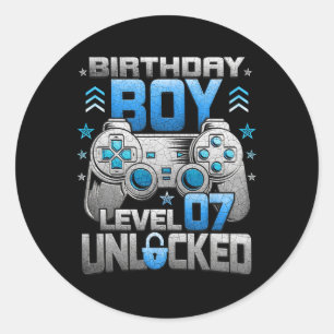 7th Birthday Boy Level 7 Unlocked Video Game Party Classic Round Sticker