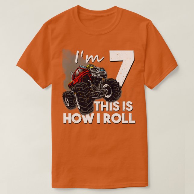 7th Birthday Boy Monster Truck 7 Years Old Gift T-Shirt (Design Front)