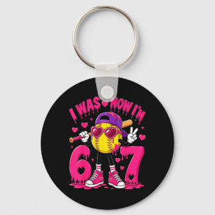 7th Birthday Boy Softball Ice Cream Drip 7 Year Key Ring