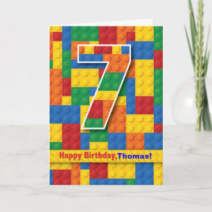 7th Birthday Boy, Stacking Blocks, Personalise Card