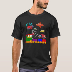 7th Birthday Boy Trains Cars Aeroplanes Trucks Fir T-Shirt