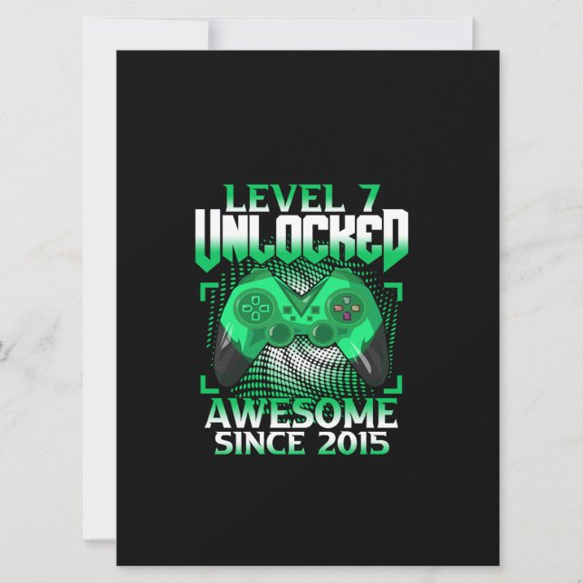 7th Birthday Boy Video Gamer Level 7 Unlocked Card (Front)