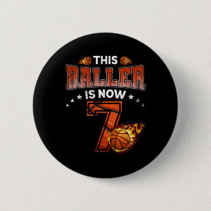 7th Birthday Boys Bysketbyll Player Gifts 7 Years  6 Cm Round Badge