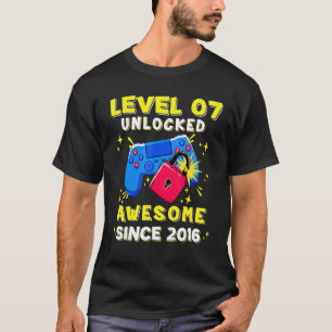7th Birthday  Boys Level 7 Unlocked 7 Years Old Ga T-Shirt