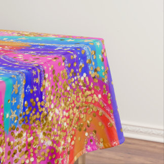 7th Birthday Bright Rainbow Gold Glitter Tablecloth
