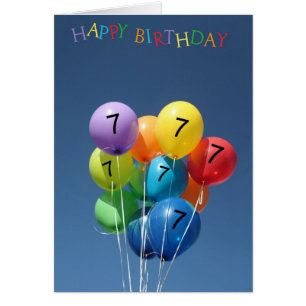 7th Birthday Card coloured balloons